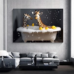 Küvette Zürafa, Komik Hayvan Tablosu, Renkli Bebek Zürafa Portresi, Ev Dekoru