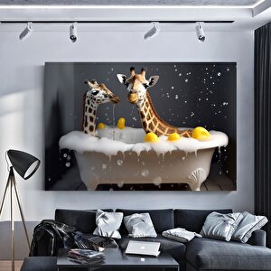 Küvette Zürafa, Komik Hayvan Tablosu, Renkli Bebek Zürafa Portresi, Ev Dekoru