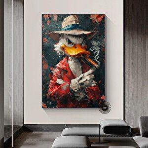 Tütün İçen Ördek Antika Portresi, Mizahi Ve Farklı Ev Dekoru, Renkli Vintage Sanat 30x40 cm