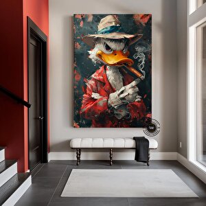 Tütün İçen Ördek Antika Portresi, Mizahi Ve Farklı Ev Dekoru, Renkli Vintage Sanat 30x40 cm