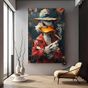 Tütün İçen Ördek Antika Portresi, Mizahi Ve Farklı Ev Dekoru, Renkli Vintage Sanat