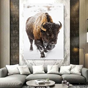 Kar Altında Amerikan Bizonu Tablosu, Ofis Ve Ev İçin Buffalo Temalı Duvar Dekoru