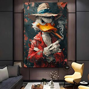 Tütün İçen Ördek Antika Portresi, Mizahi Ve Farklı Ev Dekoru, Renkli Vintage Sanat