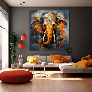 Çok Renkli Ganeşa Soyut Tablo – Büyük Ganpati Kanvas, Hint Ev Dekoru