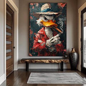 Tütün İçen Ördek Antika Portresi, Mizahi Ve Farklı Ev Dekoru, Renkli Vintage Sanat