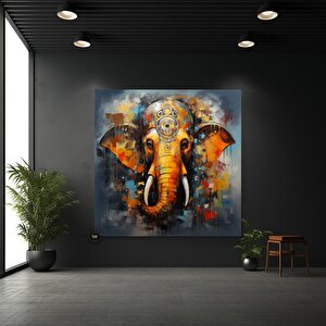 Çok Renkli Ganeşa Soyut Tablo – Büyük Ganpati Kanvas, Hint Ev Dekoru