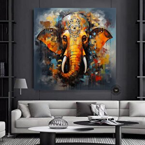 Çok Renkli Ganeşa Soyut Tablo – Büyük Ganpati Kanvas, Hint Ev Dekoru 30x30 cm