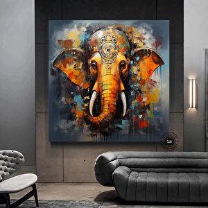 Çok Renkli Ganeşa Soyut Tablo – Büyük Ganpati Kanvas, Hint Ev Dekoru 30x30 cm