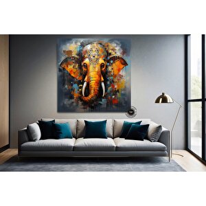 Çok Renkli Ganeşa Soyut Tablo – Büyük Ganpati Kanvas, Hint Ev Dekoru