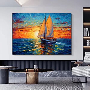 Soyut Yelkenli Kanvası, Deniz Ve Tekne Manzaralı Soyut Manzara Tablosu 70x100 cm