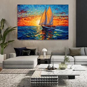 Soyut Yelkenli Kanvası, Deniz Ve Tekne Manzaralı Soyut Manzara Tablosu