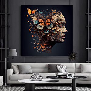 Kelebekli Kadın Kanvas Baskısı, Kelebek Kanvas Duvar Sanatı, Modern Ev Dekoru, Kanvas Tasarım 50x50 cm