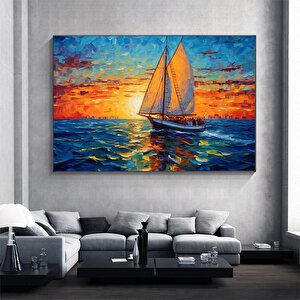 Soyut Yelkenli Kanvası, Deniz Ve Tekne Manzaralı Soyut Manzara Tablosu