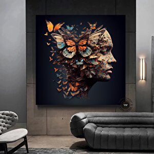 Kelebekli Kadın Kanvas Baskısı, Kelebek Kanvas Duvar Sanatı, Modern Ev Dekoru, Kanvas Tasarım 30x30 cm