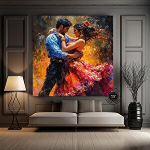 Kanvas Ev Dekoru; Büyük Kanvas; Dans Eden Çift Tablo Baskısı; Müzik Odası Sanatı; Tango Çift Kanvas; 80x80 cm