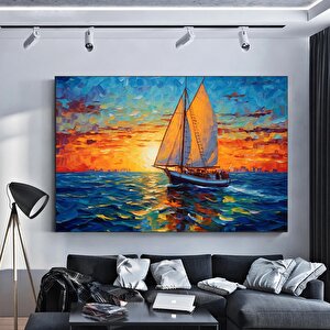 Soyut Yelkenli Kanvası, Deniz Ve Tekne Manzaralı Soyut Manzara Tablosu 150x290 cm