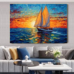Soyut Yelkenli Kanvası, Deniz Ve Tekne Manzaralı Soyut Manzara Tablosu
