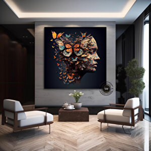 Kelebekli Kadın Kanvas Baskısı, Kelebek Kanvas Duvar Sanatı, Modern Ev Dekoru, Kanvas Tasarım 100x100 cm