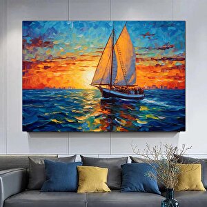 Soyut Yelkenli Kanvası, Deniz Ve Tekne Manzaralı Soyut Manzara Tablosu 40x60 cm
