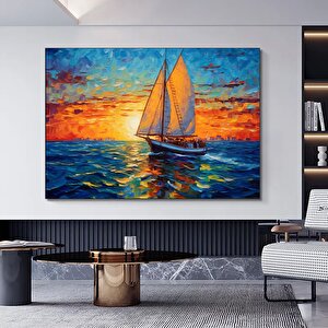 Soyut Yelkenli Kanvası, Deniz Ve Tekne Manzaralı Soyut Manzara Tablosu 140x200 cm
