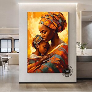 Çocuklu Afrikalı Kadın Tablosu – Soyut İzlenimci Aile Portresi