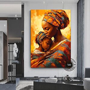 Çocuklu Afrikalı Kadın Tablosu – Soyut İzlenimci Aile Portresi 30x40 cm