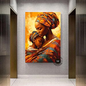 Çocuklu Afrikalı Kadın Tablosu – Soyut İzlenimci Aile Portresi 140x200 cm