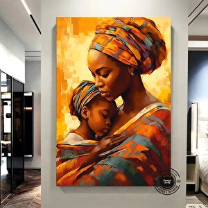 Çocuklu Afrikalı Kadın Tablosu – Soyut İzlenimci Aile Portresi