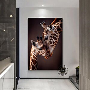 Anne Ve Yavru Zürafa Kanvas Duvar Sanatı, Sevimli Hayvan Dekoru, Zürafa Tablosu, Soyut Hayvan Sanatı 140x200 cm