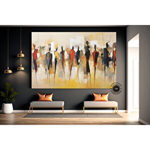 Afro-amerikan Sanatı, Siyah Sanat, Duvar Sanatı, Ev Dekoru Sanatı, Renkli İnsanlar Suluboya Baskısı 150x250 cm