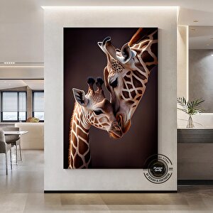 Anne Ve Yavru Zürafa Kanvas Duvar Sanatı, Sevimli Hayvan Dekoru, Zürafa Tablosu, Soyut Hayvan Sanatı