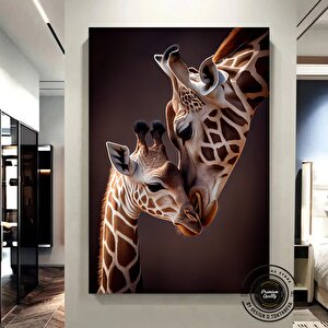 Anne Ve Yavru Zürafa Kanvas Duvar Sanatı, Sevimli Hayvan Dekoru, Zürafa Tablosu, Soyut Hayvan Sanatı