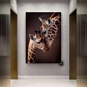 Anne Ve Yavru Zürafa Kanvas Duvar Sanatı, Sevimli Hayvan Dekoru, Zürafa Tablosu, Soyut Hayvan Sanatı 30x40 cm