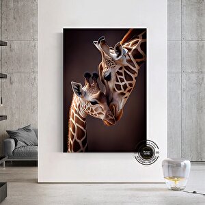Anne Ve Yavru Zürafa Kanvas Duvar Sanatı, Sevimli Hayvan Dekoru, Zürafa Tablosu, Soyut Hayvan Sanatı