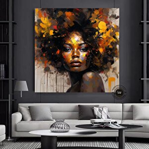 Büyük Boy Afrika Kadını Portresi, Renkli Soyut Kadın Tablosu 40x40 cm