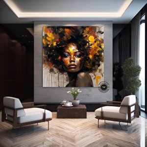 Büyük Boy Afrika Kadını Portresi, Renkli Soyut Kadın Tablosu 60x60 cm