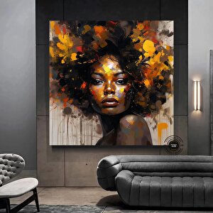 Büyük Boy Afrika Kadını Portresi, Renkli Soyut Kadın Tablosu 60x60 cm