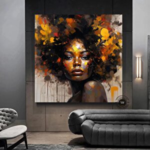 Büyük Boy Afrika Kadını Portresi, Renkli Soyut Kadın Tablosu 30x30 cm