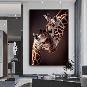 Anne Ve Yavru Zürafa Kanvas Duvar Sanatı, Sevimli Hayvan Dekoru, Zürafa Tablosu, Soyut Hayvan Sanatı 70x100 cm