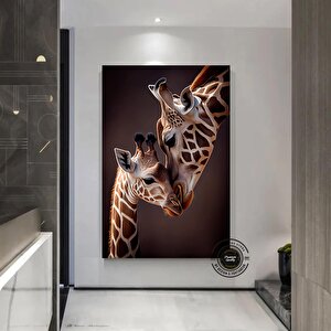 Anne Ve Yavru Zürafa Kanvas Duvar Sanatı, Sevimli Hayvan Dekoru, Zürafa Tablosu, Soyut Hayvan Sanatı 70x100 cm