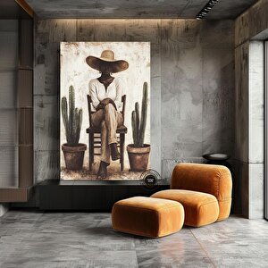 Minimal Afrikalı Kadın Portresi | Modern Kaktüs Sanatı | Siyah Duvar Dekoru | Boho Afro Kanvas