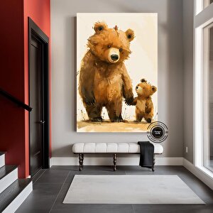 Anne Ve Yavru Ayı; Sevimli Hayvan Duvar Sanatı; Bebek Odası Baskıları; Sevimli Vintage Tarzı Hayvan 40x60 cm