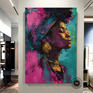 Afro-amerikan Sanat Kanvası, Siyah Kadın Portre Sanatı, Soyut Afrika Kadını Baskısı