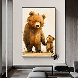Anne Ve Yavru Ayı; Sevimli Hayvan Duvar Sanatı; Bebek Odası Baskıları; Sevimli Vintage Tarzı Hayvan 60x90 cm