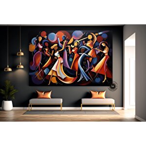 Picasso Stili Dans Kanvas; Kübizm Renklerinde Baskı 60x120 cm