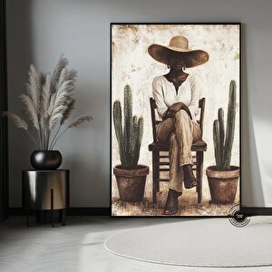 Minimal Afrikalı Kadın Portresi | Modern Kaktüs Sanatı | Siyah Duvar Dekoru | Boho Afro Kanvas 70x100 cm