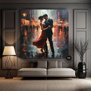 Tango Dans Eden Çift Kanvas; Aşk Tablosu; Asmaya Hazır 120x120 cm