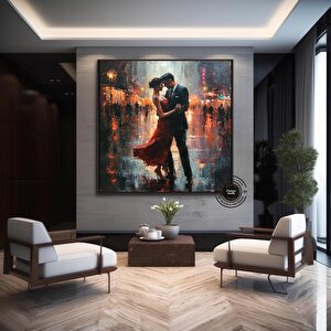Tango Dans Eden Çift Kanvas; Aşk Tablosu; Asmaya Hazır 120x120 cm