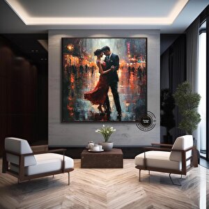Tango Dans Eden Çift Kanvas; Aşk Tablosu; Asmaya Hazır 70x70 cm