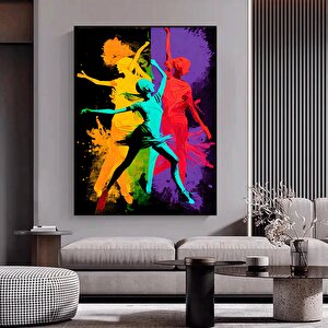Üç Farklı Renkli Dansçının Renkli Kanvas Posteri, Dans Temalı Kanvas Tablo 80x120 cm
